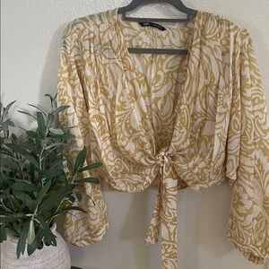 Zara Mustard and Cream Floral Top